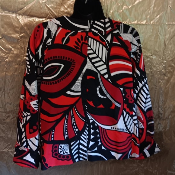 🗺 Rafaella Abstract Artsy, Stretchy Blazer, Large Buttons Size Large Cuffed EUC - Picture 8 of 10